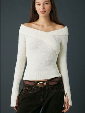 KIMCHI BLUE Andie Asymmetric Foldover Off-The-Shoulder Sweater